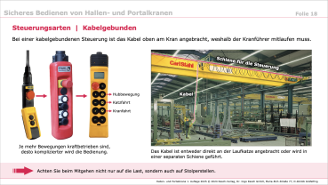 Steuerungsarten  |  Kabelgebunden – Bei einer kabelgebundenen Steuerung ist das Kabel oben am Kran angebracht, weshalb der Kranführer mitlaufen muss.